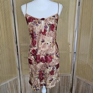 Inner Most Vintage Lingerie Slip Dress Gold with Red Floral